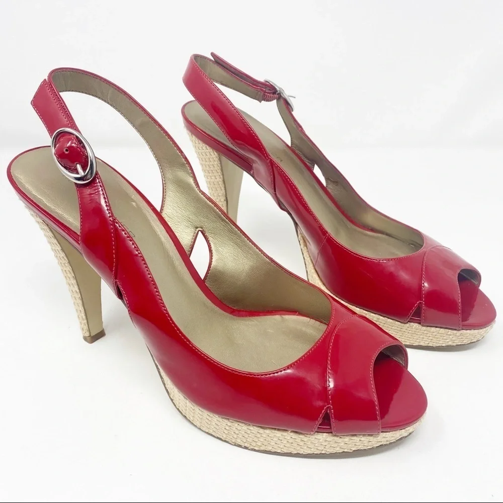 MARC FISHER Open Toe Patent Leather Platforms 8